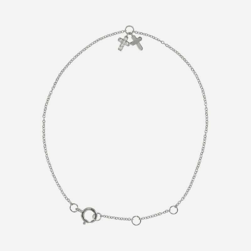 Top view of white gold Adjustable Cross Christian Bracelet for women