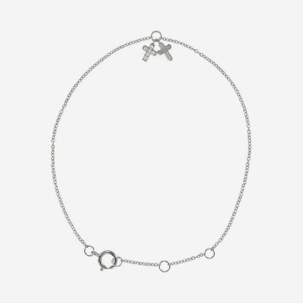 Top view of white gold Adjustable Cross Christian Bracelet for women