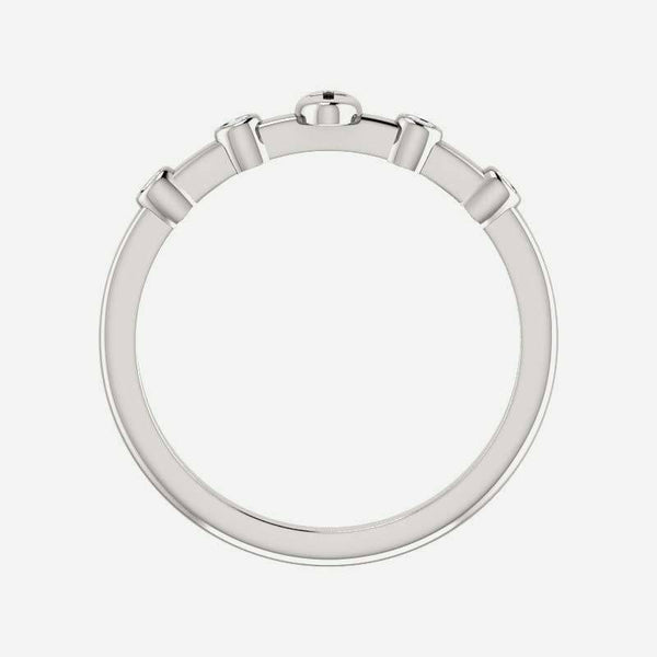 Top view of white gold .05 CTW Diamond Stackable Cross Christian Ring for women