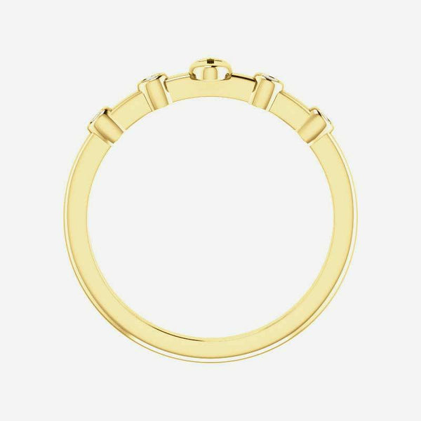 Top view of yellow gold .05 CTW Diamond Stackable Cross Christian Ring for women