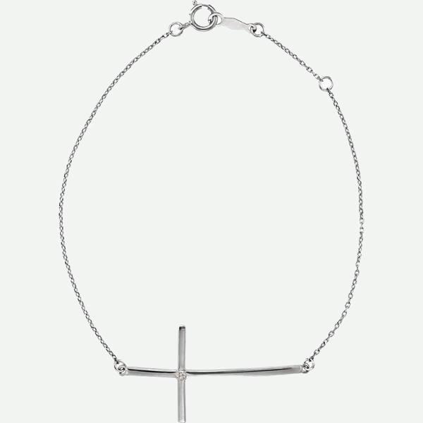 Top View of Sideways Cross White Gold Christian Bracelet For Women