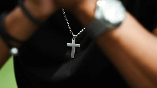 Man wearing a Silver Cross necklace | Glor-e - Inspiring Christian Jewelry