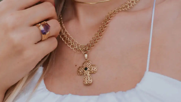 Woman wearing a Stunning Cross Necklace | Glor-e Inspiring Christian Jewelry