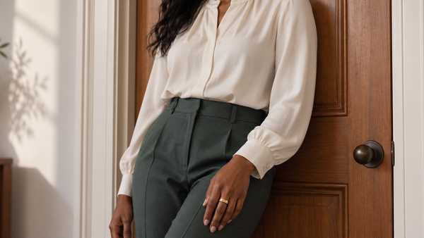 Woman wearing the IN THE NAME OF JESUS purity ring while leaning against a closed door