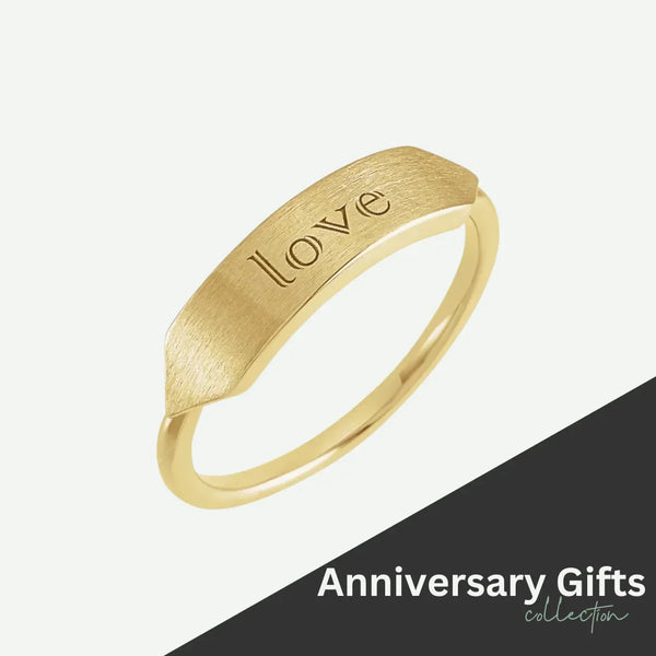 14K Gold Engraved Christian Ring on Ivory Background | Glor-e