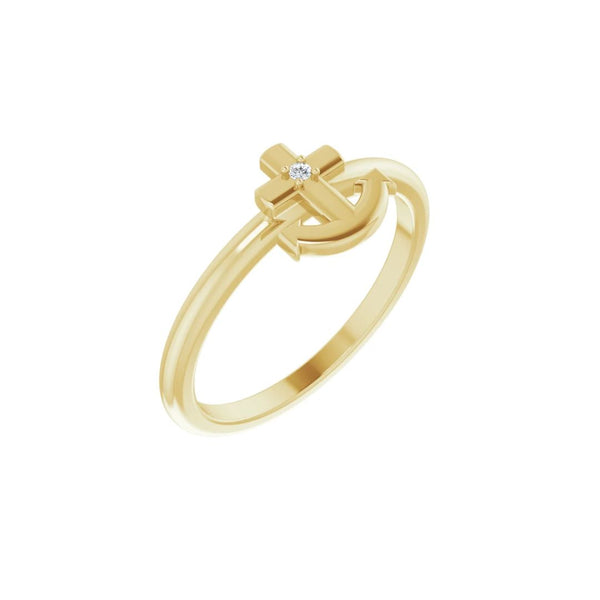 Gold Christian ring with anchor design – symbol of hope and steadfast faith on a white background
