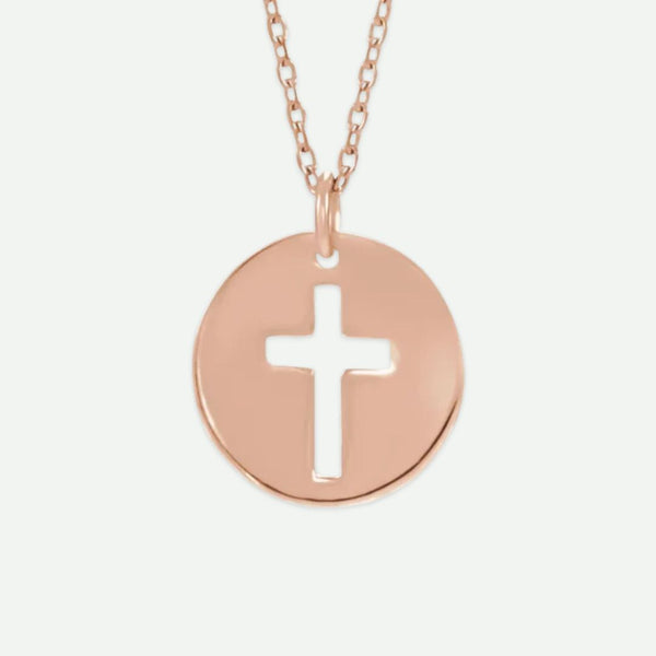 Back View of Rose Gold PIERCED Christian Necklace For Women