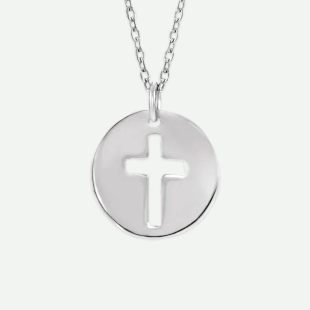 Back View of Sterling Silver PIERCED Christian Necklace For Women