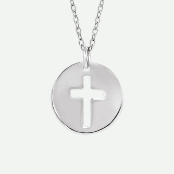 Back View of White Gold PIERCED Christian Necklace For Women