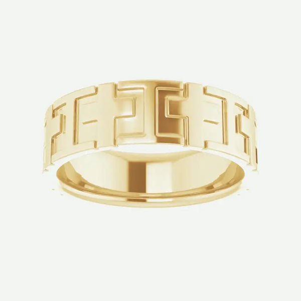 CROSSED Christian Ring Men 14K Yellow Gold Oblique View
