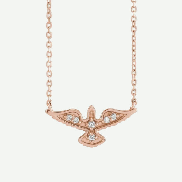 Front View of Rose Gold HOLY SPIRIT Christian Necklace For Women