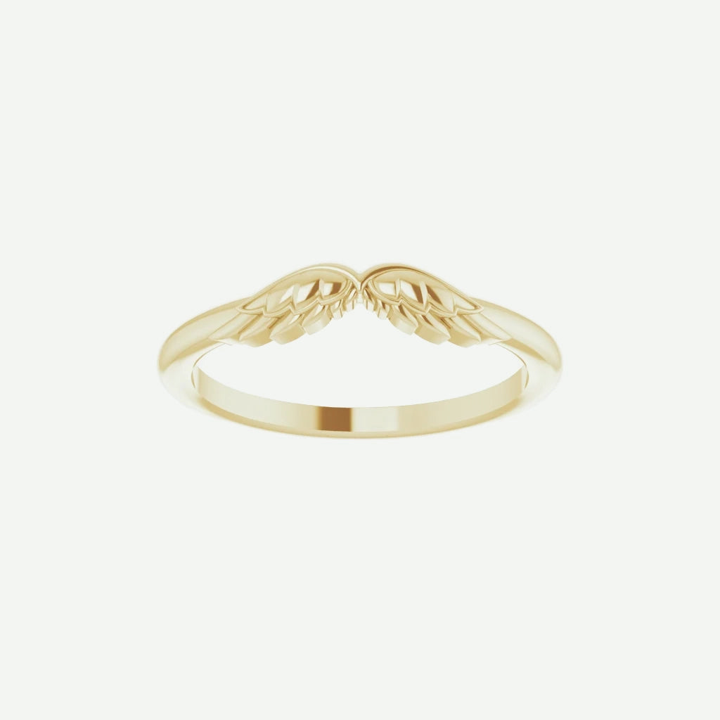Front View of Yellow Gold ANGEL WINGS Christian Ring For Women