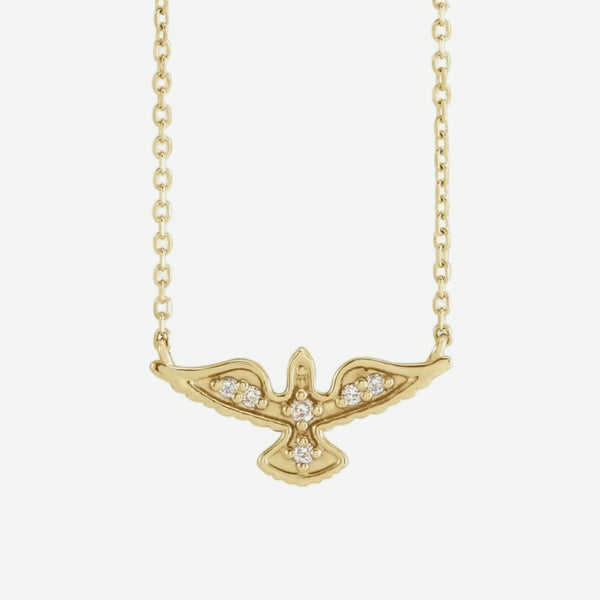 Front View of Yellow Gold HOLY SPIRIT Christian Necklace For Women
