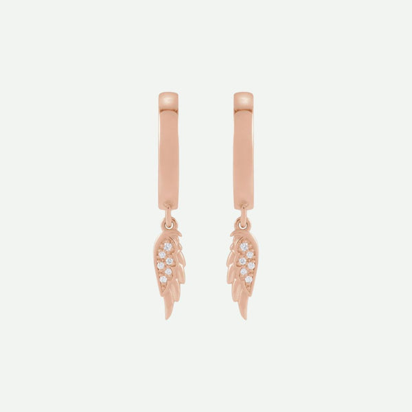 Front view of rose gold Angel Wing Christian earrings from Glor-e – refined jewelry symbolizing divine peace and guidance