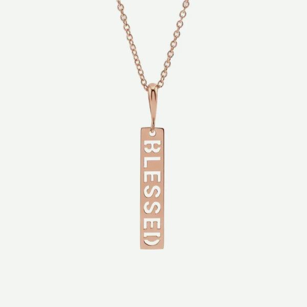 Front View of Rose Gold BLESSED Christian Necklace for Women