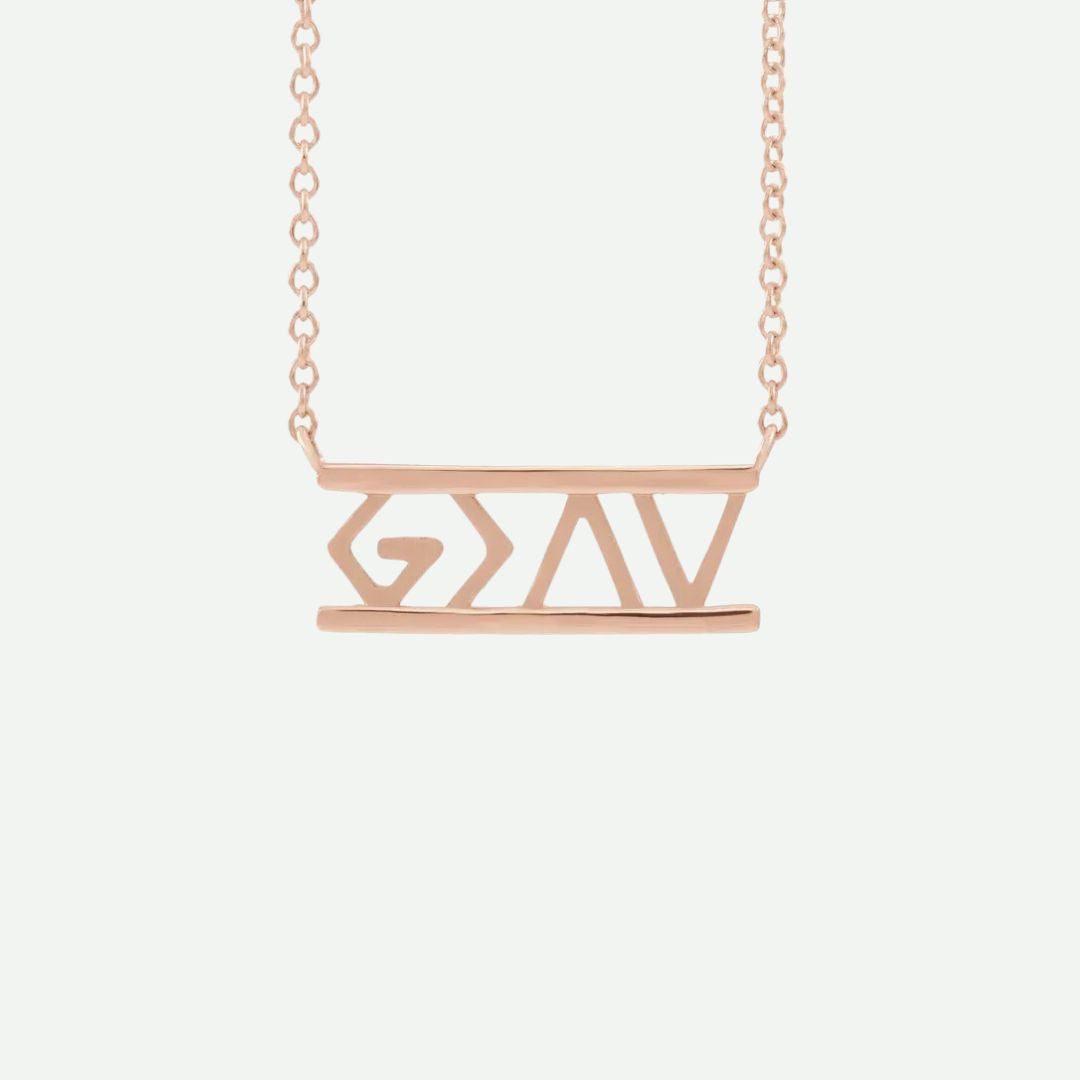 Front View of Rose Gold GREATER Christian Necklace for Women