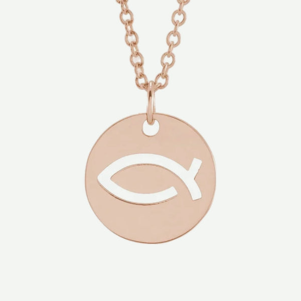 Front View of Rose Gold ICHTUS Christian Necklace For Women