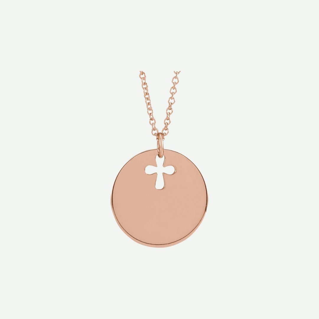 Front view of rose gold PIERCED ‘E’ Christian necklace from Glor-e – elegant women’s jewelry symbolizing love and devotion