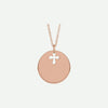 Front view of rose gold PIERCED ‘E’ Christian necklace from Glor-e – elegant women’s jewelry symbolizing love and devotion