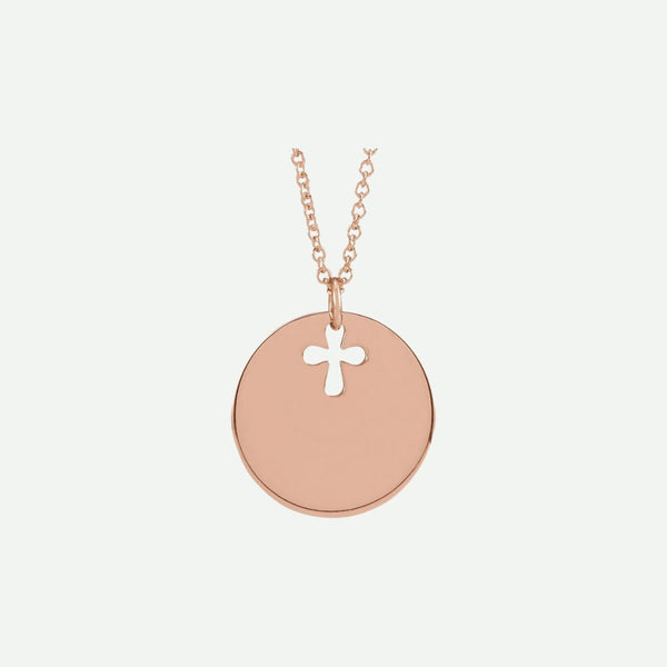 Front view of rose gold PIERCED ‘E’ Christian necklace from Glor-e – elegant women’s jewelry symbolizing love and devotion