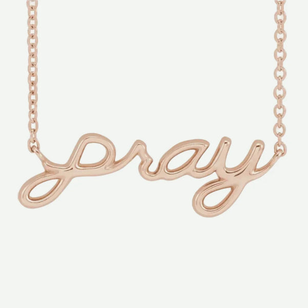 Front View of Rose Gold PRAY Christian Necklace For Women