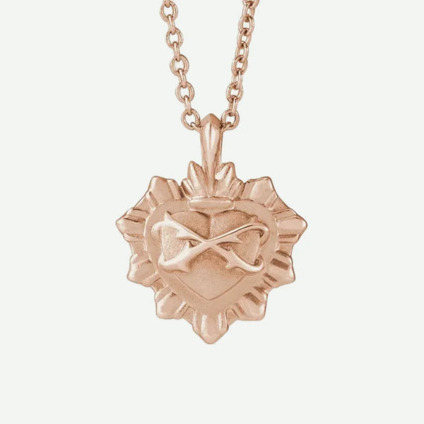 Front View of Rose Gold SACRED HEART Christian Necklace For Women