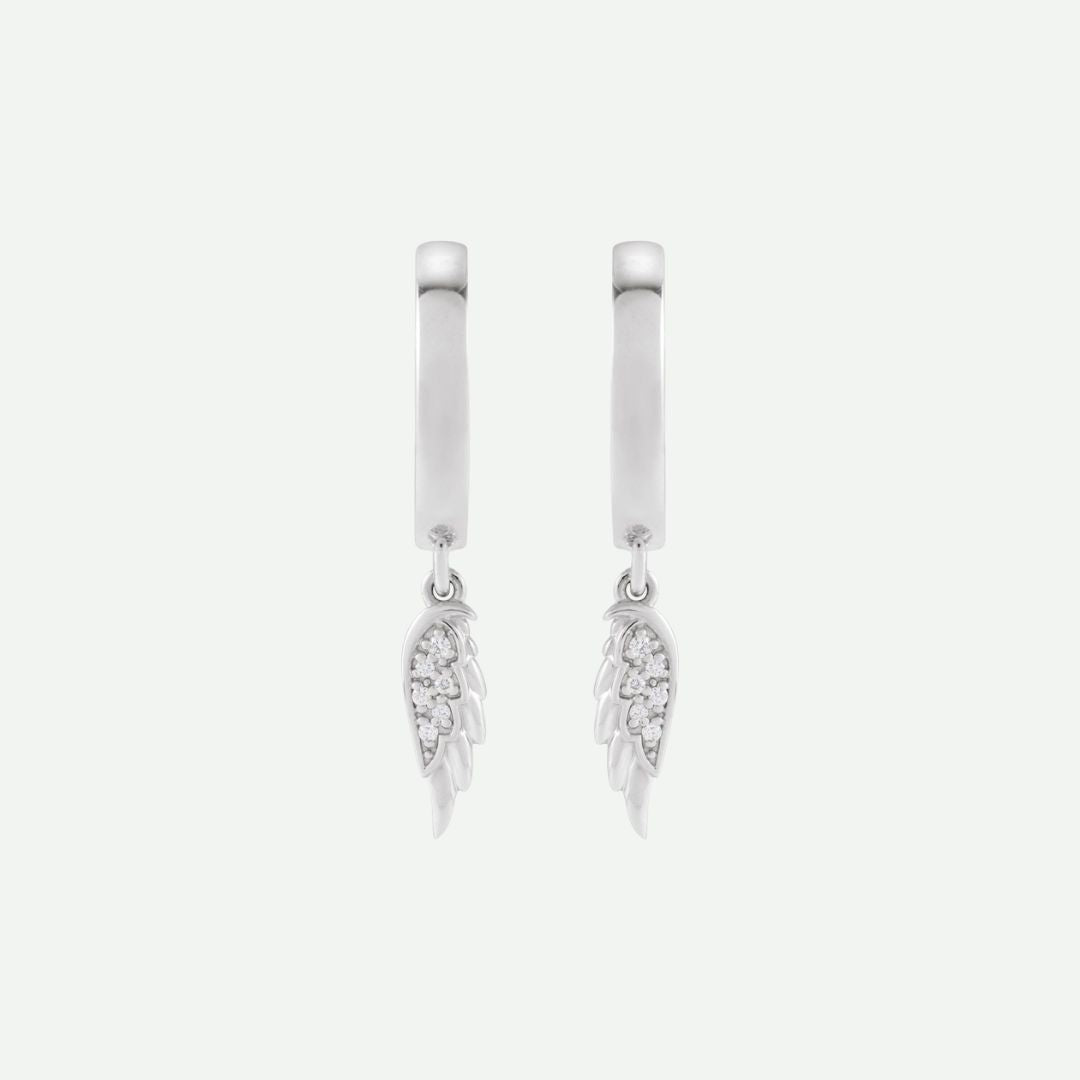 Front view of sterling silver Angel Wing Christian earrings – intricate Christian jewelry crafted with grace and spiritual meaning