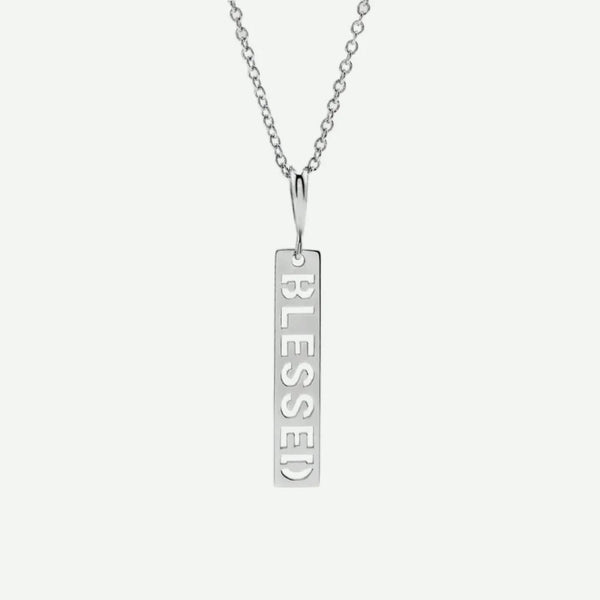 Front View of Sterling Silver BLESSED Christian Necklace for Women
