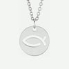 Front View of Sterling Silver ICHTUS Christian Necklace For Women