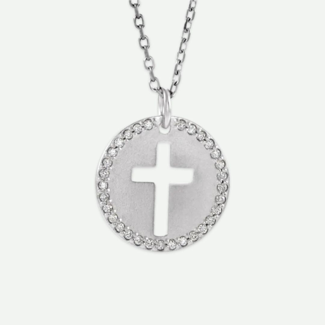 Front View of Sterling Silver PIERCED Christian Necklace For Women