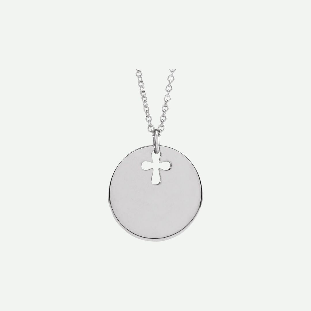 Front view of sterling silver PIERCED ‘E’ Christian necklace from Glor-e – refined women’s jewelry expressing purity and belief
