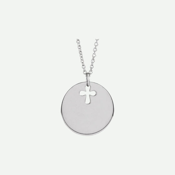 Front view of sterling silver PIERCED ‘E’ Christian necklace from Glor-e – refined women’s jewelry expressing purity and belief