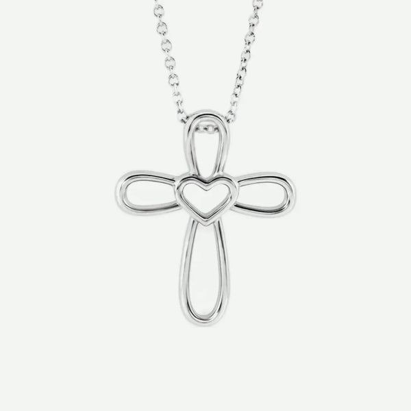 Front view of sterling silver UNCONDITIONAL Christian necklace for women