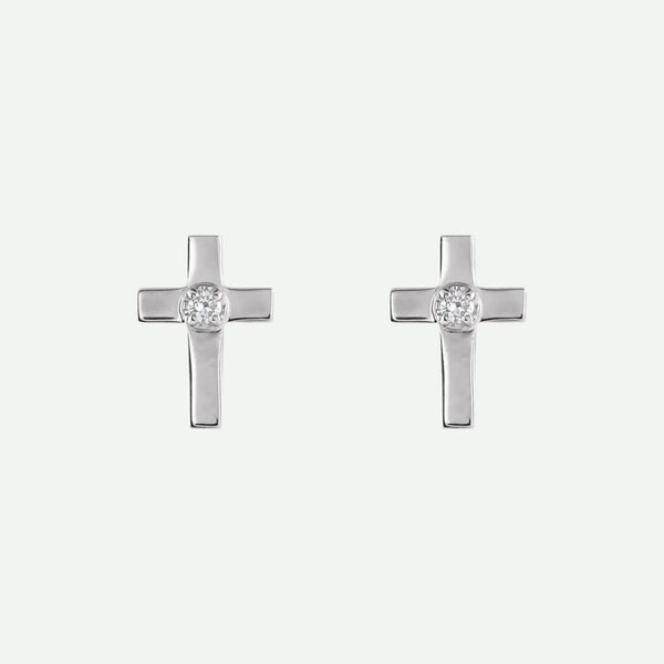 Front View Of White Gold CENTRÉE Christian Earrings For Women