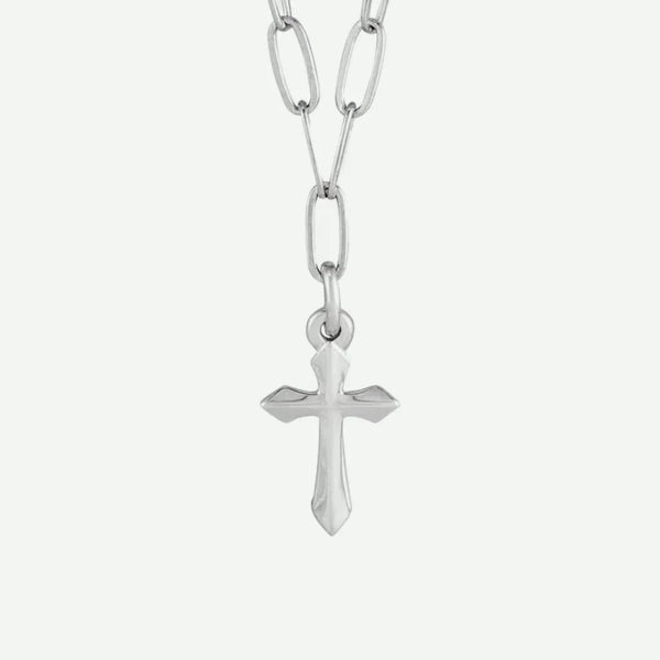 Front View of White Gold Unisex LINKED Christian Necklace
