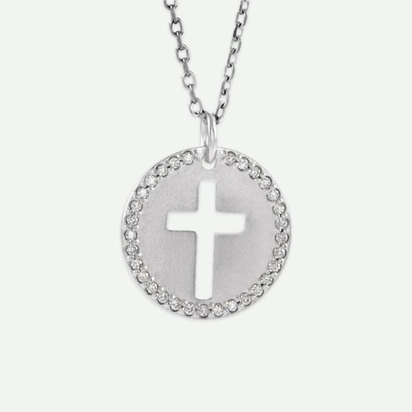 Front View of White Gold PIERCED Christian Necklace For Women