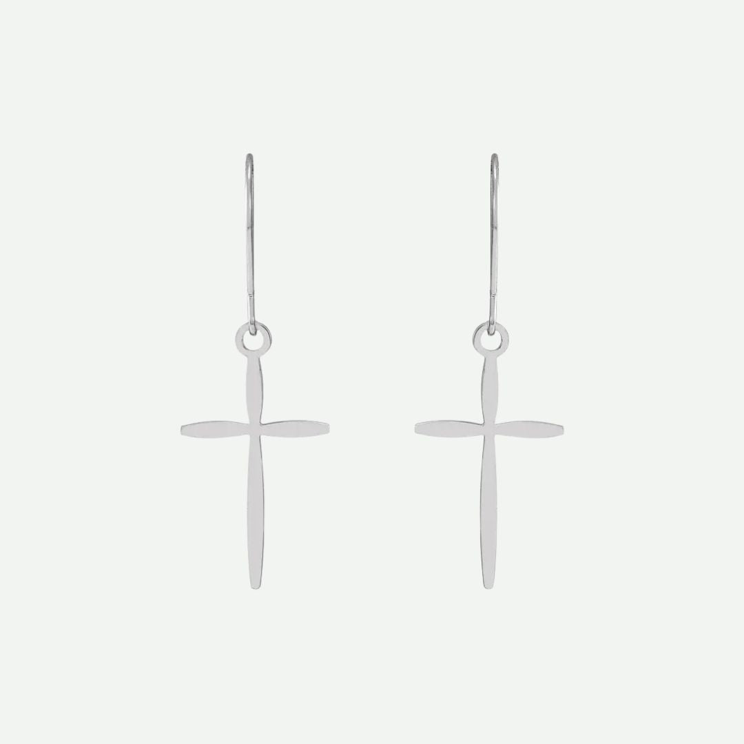 Front View Of White Gold UNIQUE Christian Earrings For Women