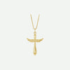 Gold angel wings cross pendant necklace on a white background | Modern Christian Jewelry | Glor-e
