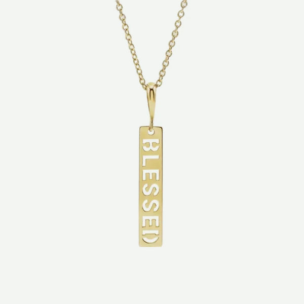 Front View of Yellow Gold BLESSED Christian Necklace for Women