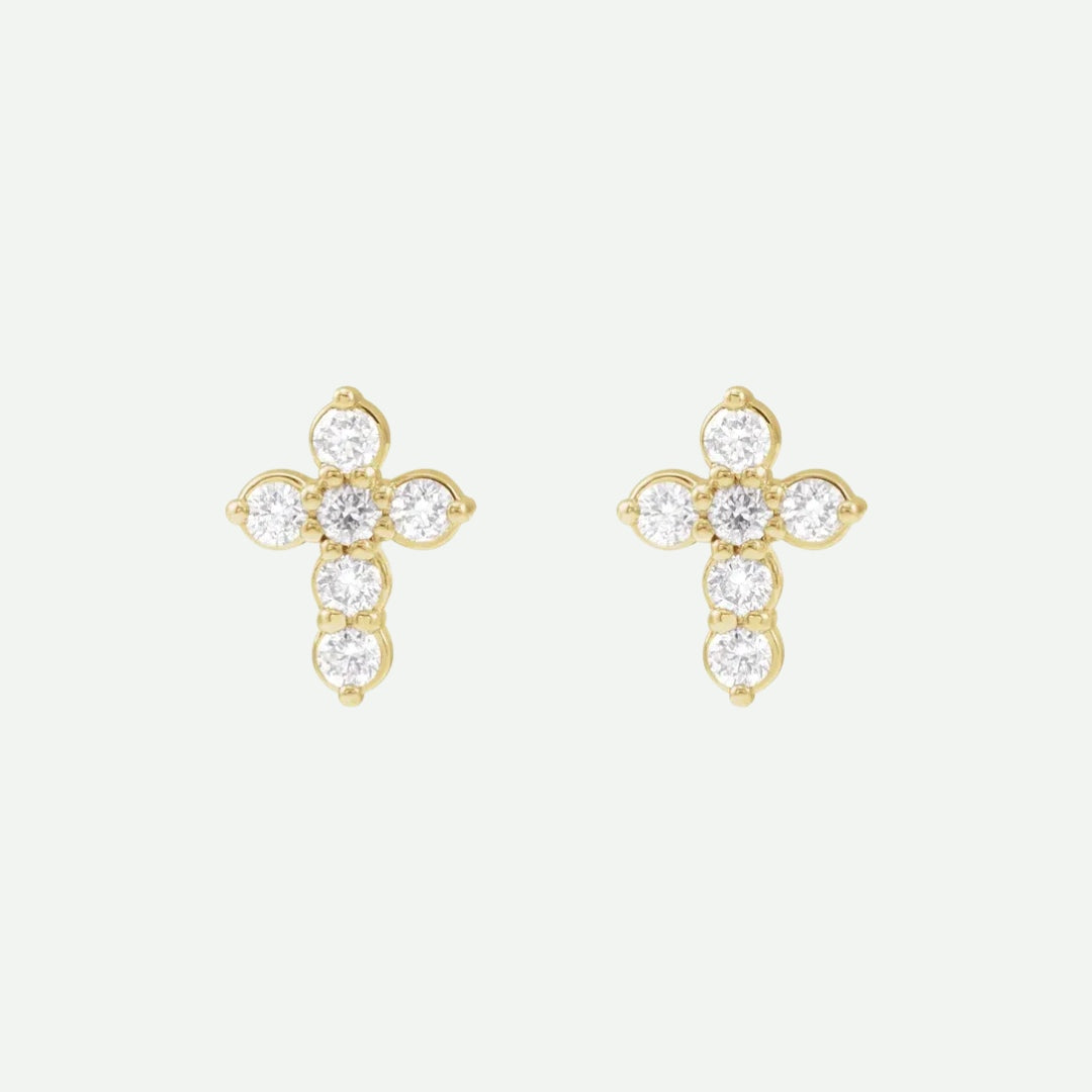 Front View of Yellow Gold DEVOTED Christian Earrings For Women