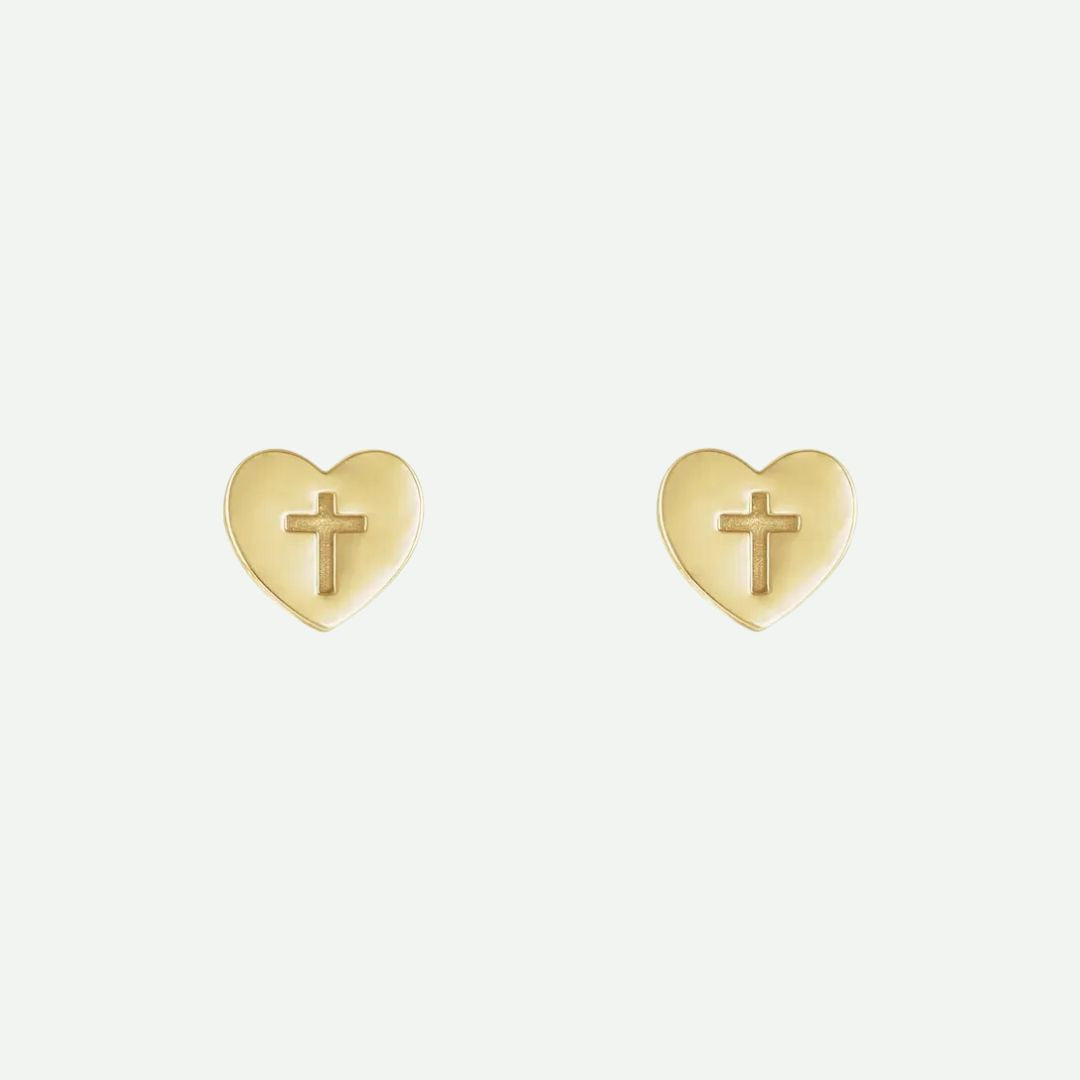 Front View of Yellow Gold FOI Christian Earrings For Women