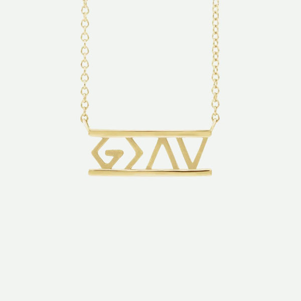 Front View of Yellow Gold GREATER Christian Necklace for Women