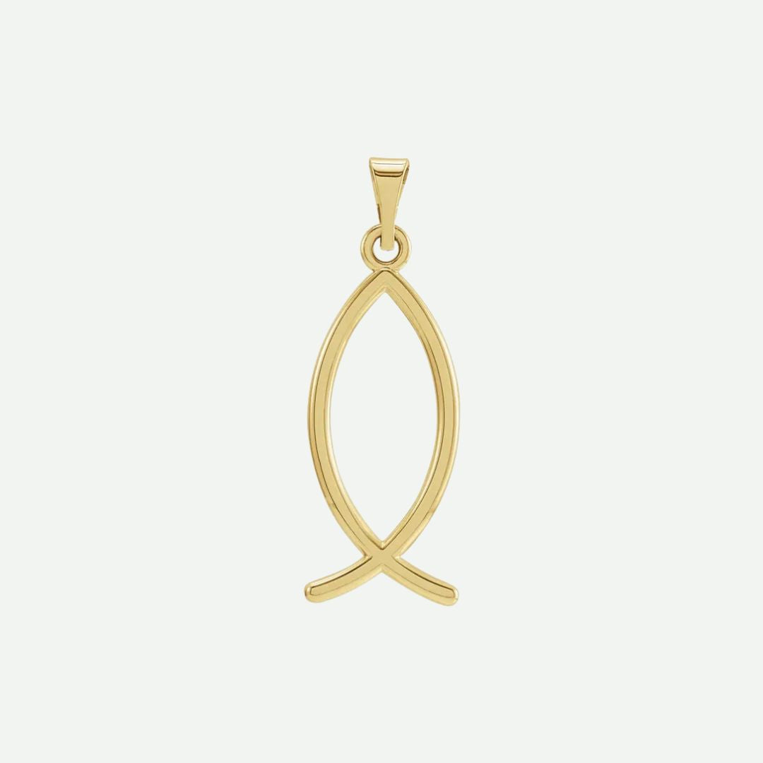 Yellow gold Ichthys Christian pendant for women – front view, faith-inspired necklace with fish symbol