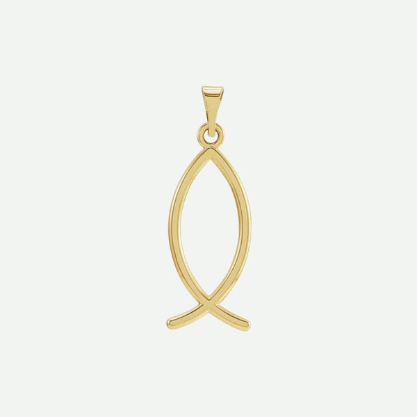 Yellow gold Ichthys Christian pendant for women – front view, faith-inspired necklace with fish symbol