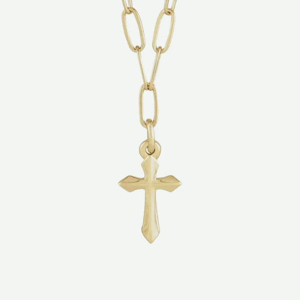 Front View of Yellow Gold Unisex LINKED Christian Necklace