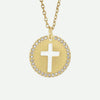 Front View of Yellow Gold PIERCED Christian Necklace For Women