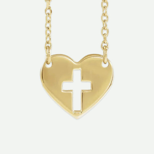 Front view of Yellow Gold PURE LOVE Christian Necklace 