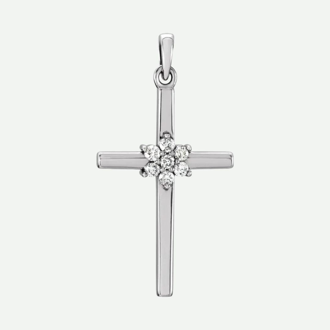 Front View of White Gold FAITHFUL Christian Pendant For Women 1.5