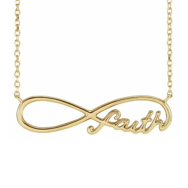 Front View of Yellow Gold FAITHFULLY Christian Necklace For Women (White Background)