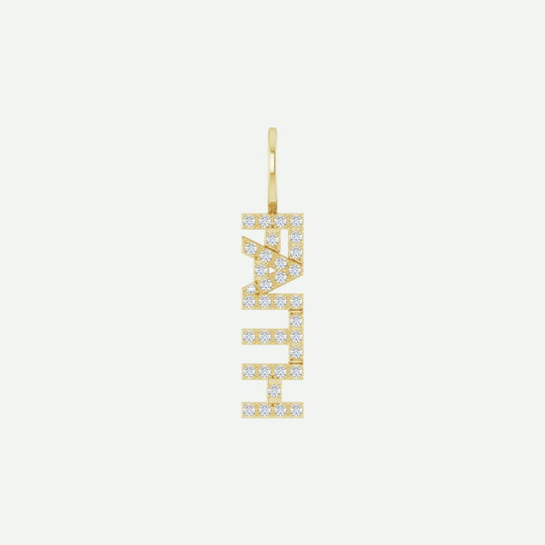 Front View of Yellow Gold FAITH Christian Pendant For Women